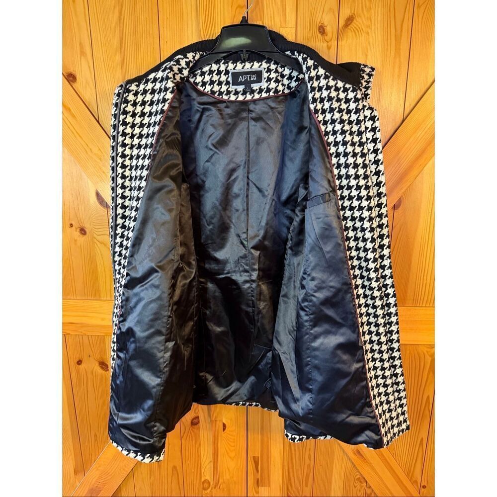 Vintage Apt. 9 Black White Houndstooth Lined Wool Blend Coat READ Size Large (64 - Picture 7 of 12